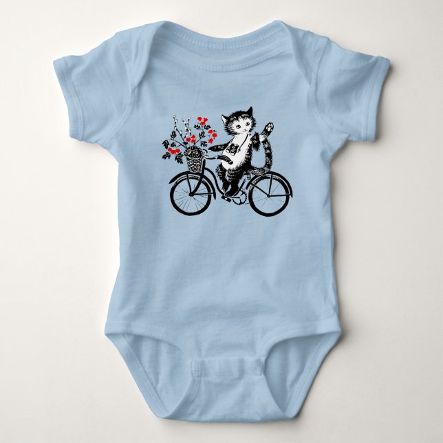 Vintage Kattunge Riding A Bicycle T Shirt (Framsida)