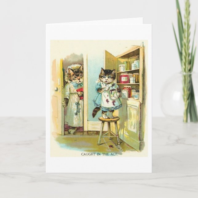 Vintage - kattunge som fångas i agera, kort (Framsida)