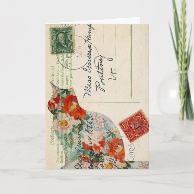 Vintage Kattunge vycard Digital Art, födelsedag Kort (Framsida)