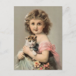 Vintage Katze und Mädchen Vykort