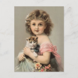 Vintage Katze und Mädchen Vykort