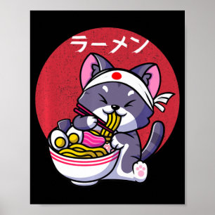 Vintage Kawaii Anime Ramen Cat Japansk livsmedelsg Poster