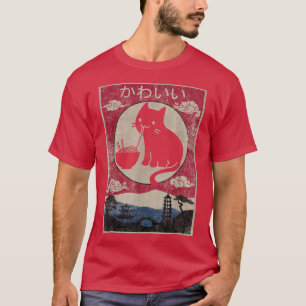 Vintage Kawaii Cat Ramen Anime Japanska Kids Girls T Shirt