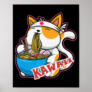 vintage kawaii-katt som äter nomme animi retro Jap Poster