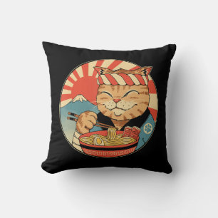 Vintage Kawaii Ramen Cat Neko Anime Japansk noodl Kudde