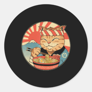 Vintage Kawaii Ramen Cat Neko Anime Japansk noodl Runt Klistermärke