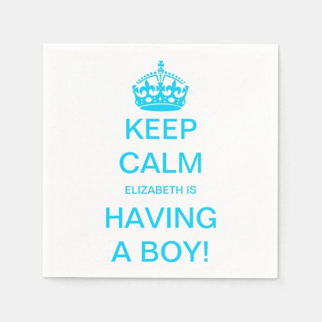 Vintage Keep Calm Blå Pojke Bebis Shower Pappersservett (Framsidan)