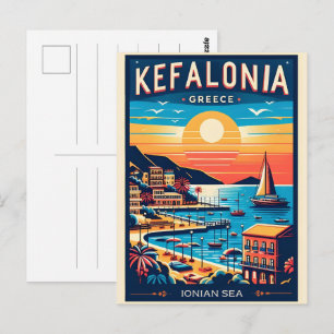 vintage kefalonia grekland resor souvenir vykort