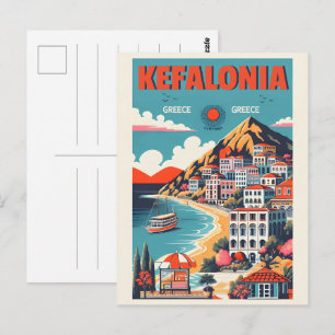 vintage kefalonia grekland resor souvenir vykort