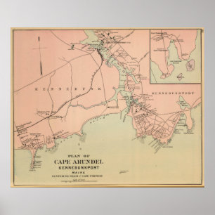 Vintage Kennebunkport & udd Arundel MIG karta Poster