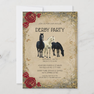 Vintage Kentucky Derby Festinladning Hästar Ros Inbjudningar