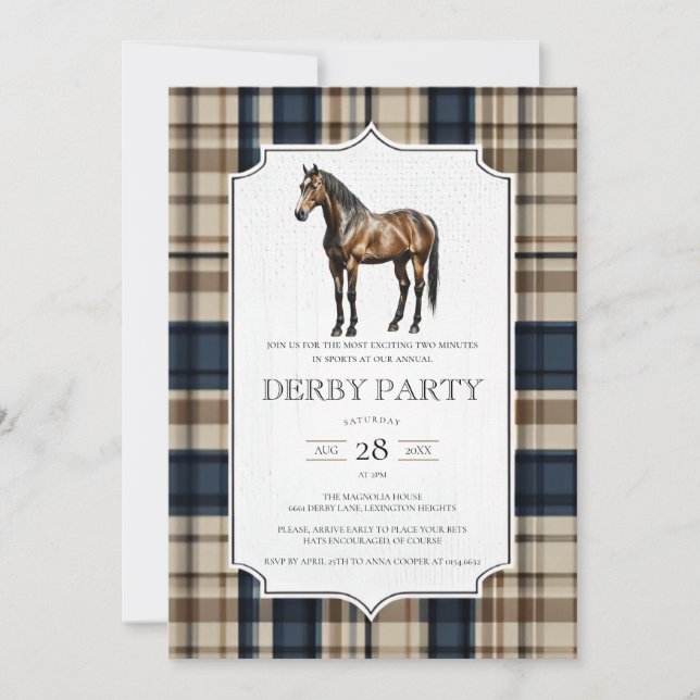 Vintage Kentucky Derby-inbjudan Elegant Häst Pl Inbjudningar (Framsida)