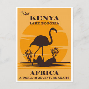 Vintage Kenya Afrika Sjö Bogoria Flamingo Vykort