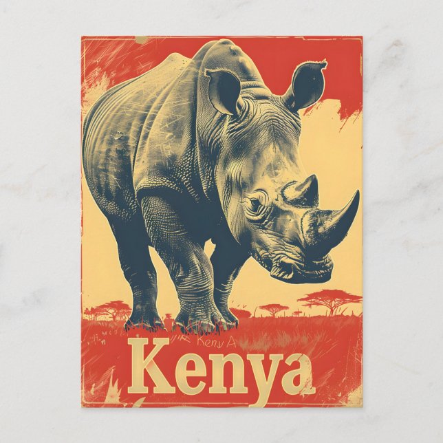 Vintage Kenya Rhino Vykort (Framsida)