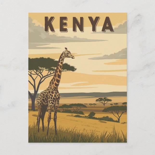 Vintage Kenya Travel - African Giraffe Vykort (Framsida)