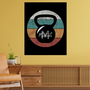 Vintage kettlebell anpassad monogram namn initial poster