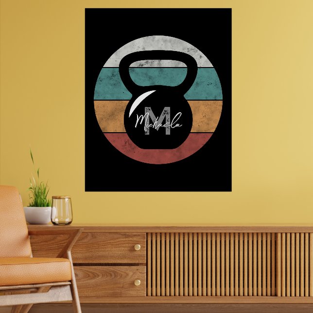 Vintage kettlebell anpassad monogram namn initial poster (Vardagsrum 2)