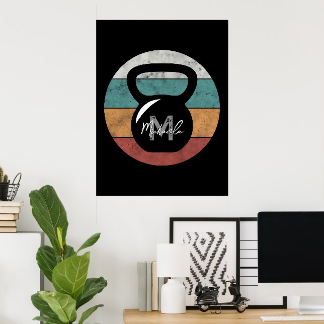 Vintage kettlebell anpassad monogram namn initial poster (Hemmakontoret)