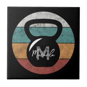 Vintage Kettlebell anpassningsbar monogram namn Kakelplatta