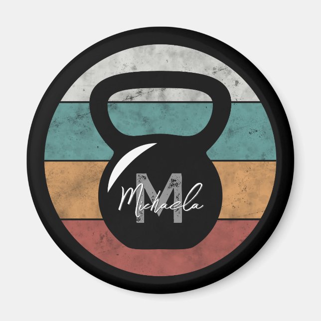 Vintage Kettlebell anpassningsbar monogram namn Magnet (Framsidan)