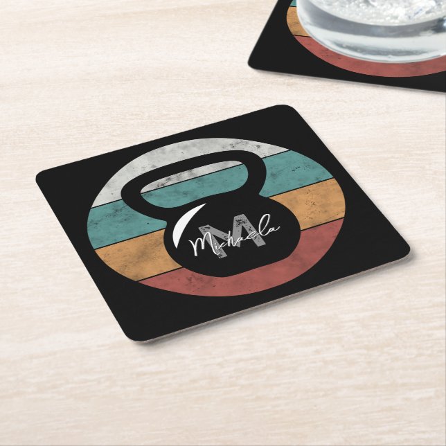 Vintage Kettlebell anpassningsbar monogram namn Underlägg Papper Kvadrat (Vinklad)