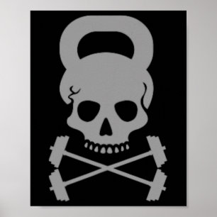 Vintage Kettlebell Fitness Skull Designer Workout Poster