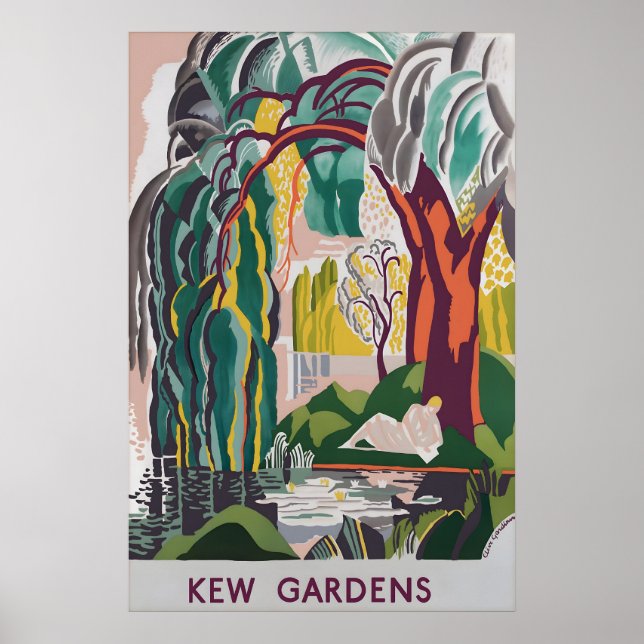 Vintage Kew Gardens London Resemålning Affisch Bot (Framsidan)