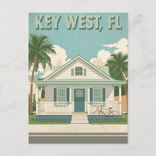 Vintage Key West FL Cottage Travel Vykort (Framsida)