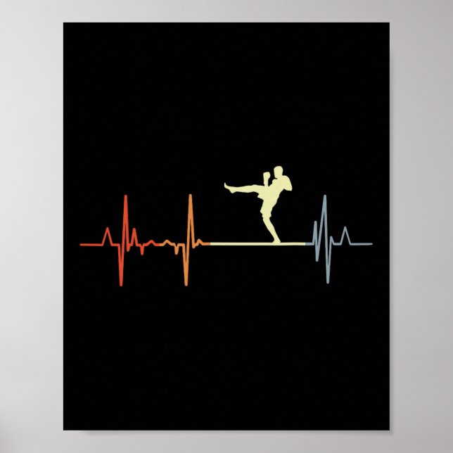 Vintage kickboxning Hjärtstart Kickboxare Puls  Poster (Framsidan)