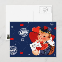 Vintage Kid Postman Valentindagen Postkort Helg Vykort