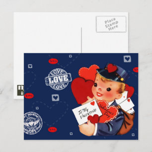 Vintage Kid Postman Valentindagen Postkort Helg Vykort