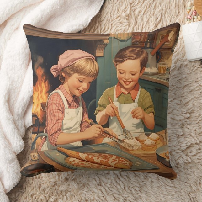 Vintage Kids Cooking Kudde (Filt)