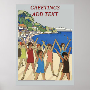 Vintage Kids Exercise på Beach Poster