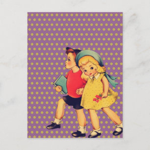 vintage Kids i back to school retro polka dots Vykort
