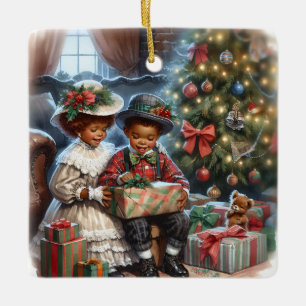 Vintage Kids Open Julklapp Julgransprydnad Keramik