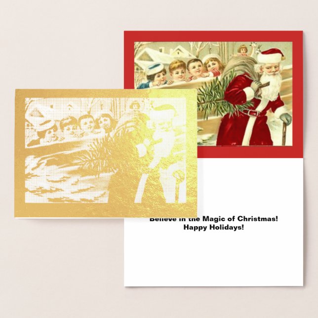 Vintage Kids Watching Santa, ZSSPG Folierat Kort (Display)