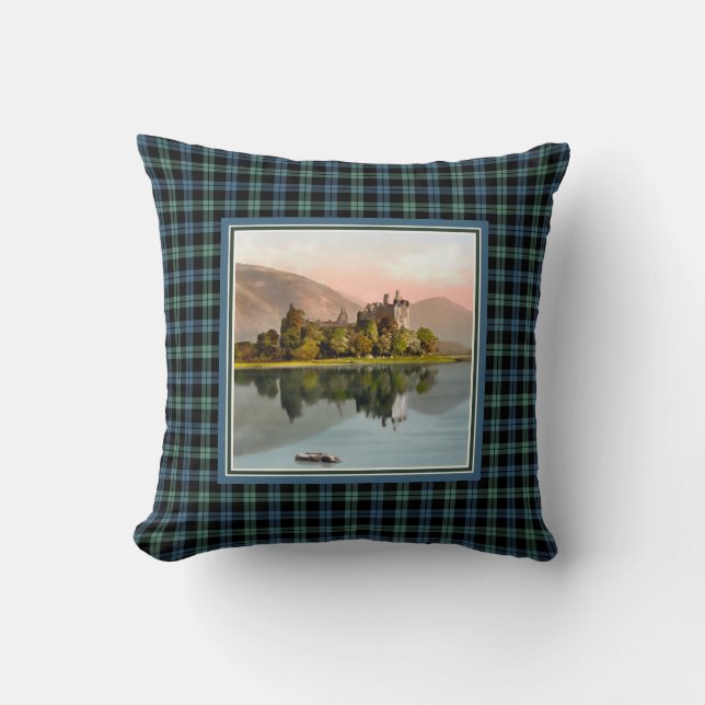 Vintage Kilchurn Castle Klan Campbell Tartan Kudde (Framsida)
