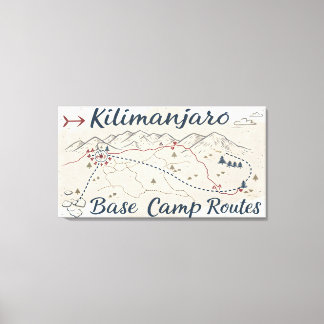 Vintage Kilimanjaro Trek Routes Map Wall Art Canvastryck