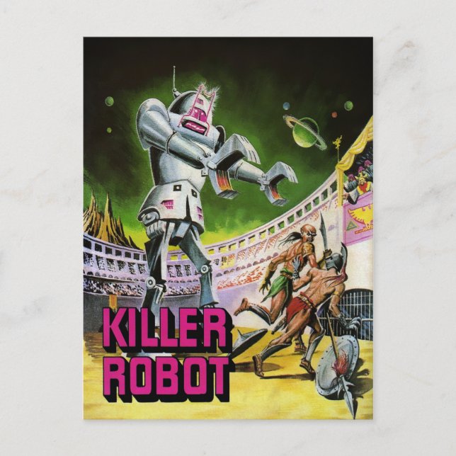 Vintage Killer Robot Postcard Vykort (Framsida)