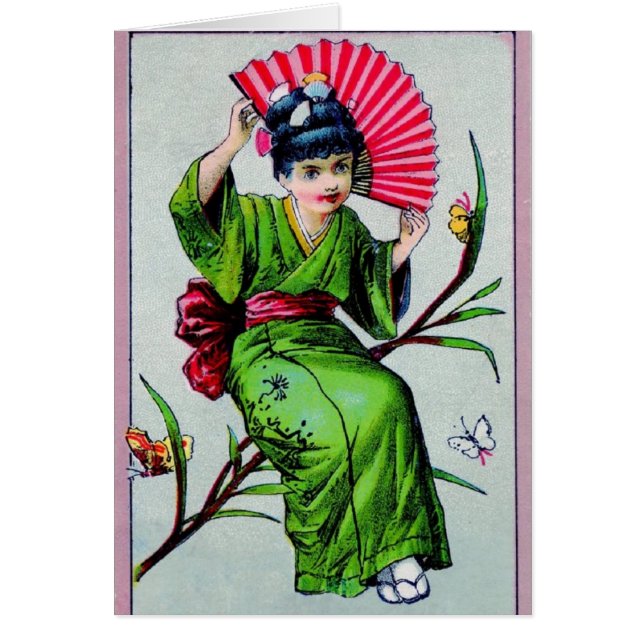 Vintage Kimono Girl Hälsningskort (Framsidan)