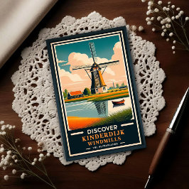 Vintage Kinderdijk Windmills Travel Vykort