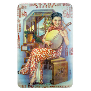 Vintage kinesisk butiksannonsering Lute Player Magnet
