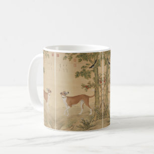 Vintage kinesisk Greyhound Hund & Fågel Konst Kaffemugg