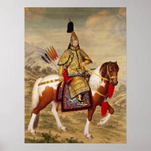 Vintage kinesisk kejsare i gyllene rustning konst poster