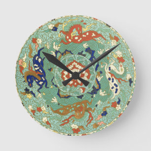 Vintage Kinesiska Grönt-sjöhästar i Luft Rund Klocka
