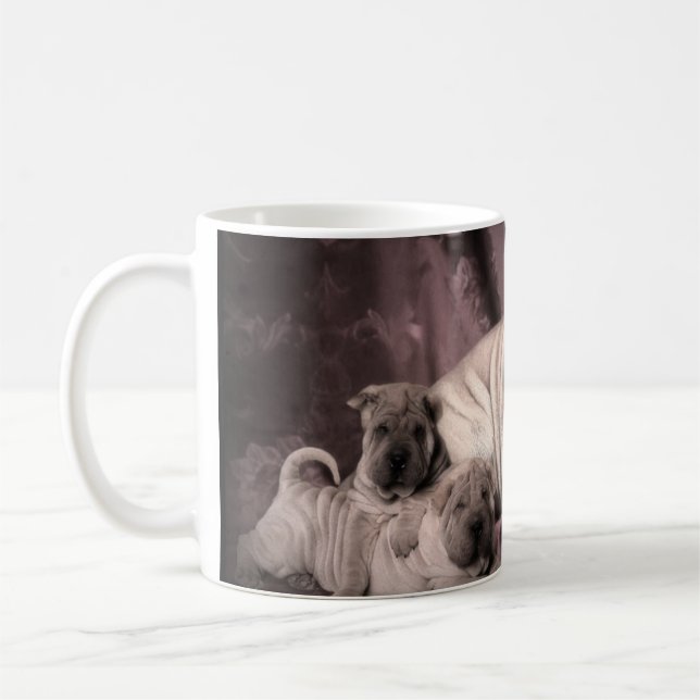 Vintage kinesiska Shar Pei rynkar, valphundar Kaffemugg (Vänster)