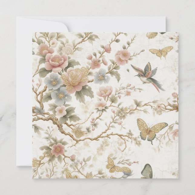 Vintage kinesiskt blomstermönster med kolibri (Framsida)