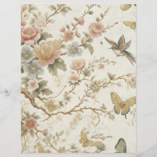 Vintage kinesiskt blomstermönster med kolibri brevhuvud