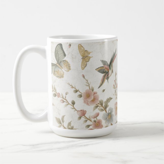 Vintage kinesiskt blomstermönster med kolibri kaffemugg (Vänster)