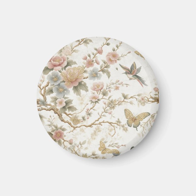 Vintage kinesiskt blomstermönster med kolibri magnet (Framsidan)